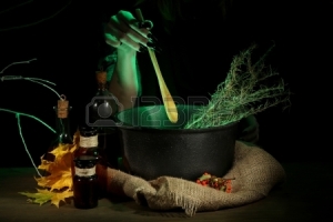 23405723-witch-in-scary-halloween-laboratory-on-dark-color-background